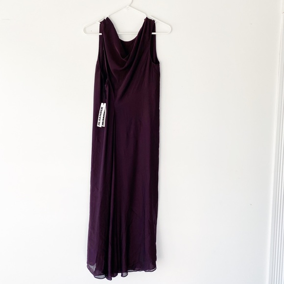 NWT JIL SANDER Runway Deep Plum Silk Chiffon Drape Neck Dress Y2K GR 36 / US 4 - Picture 2 of 11